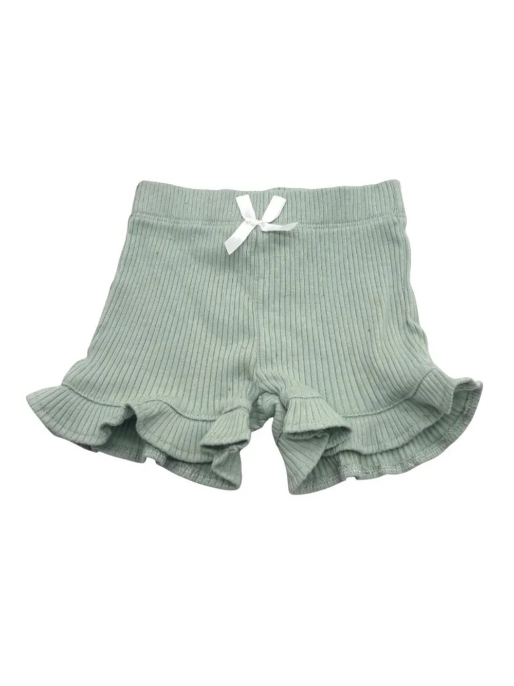 Nicole Miller New York Baby Girl's Ruffle Trim Ribbed Shorts,  Green Sz. 0/3M